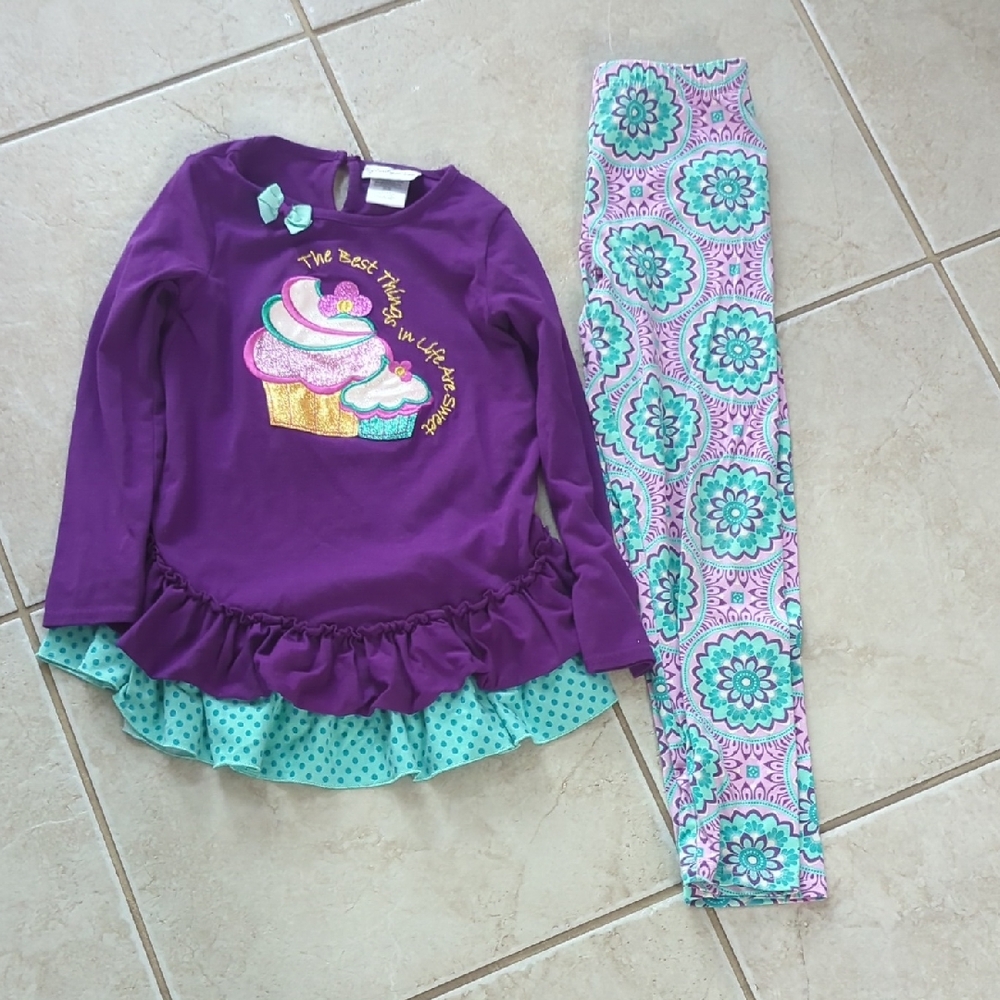 Emily Rose Purple and Teal Cupcake Shirt And Pants Set Girls Size 8